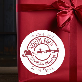 North Pole From Santa postage Stamp Express  Classic Round Sticker