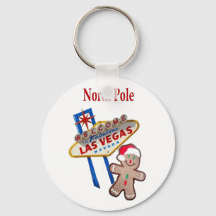 North Pole Gingerbreadman with Las Vegas Sign Keyc Key Ring