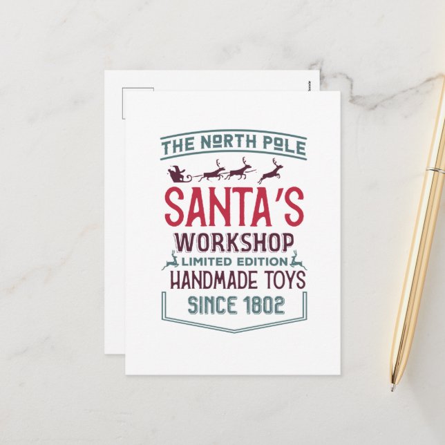 North Pole handmade toys Holiday Postcard (Front/Back In Situ)