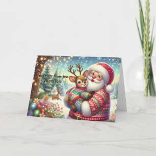 North Pole Holiday Greeting Santa & Reindeer Card