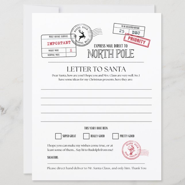 North Pole Letter To Santa (Front)