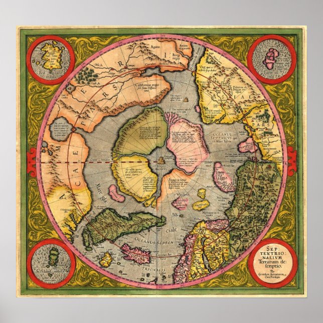 North Pole Map by Mercator Poster (Front)
