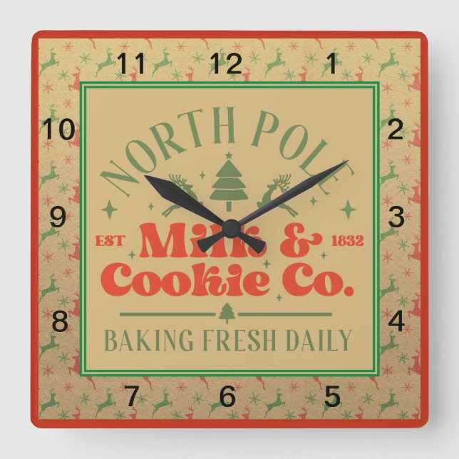 North Pole Milk and Cookie Co.  Square Wall Clock (Front)