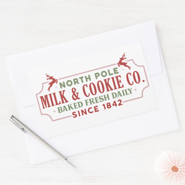 North Pole milk cookie company Christmas  Rectangular Sticker (Envelope)