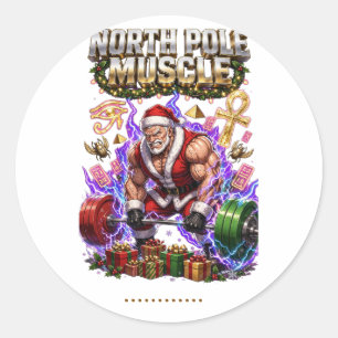 North Pole Muscle Funny Christmas Gym Shirt Classic Round Sticker