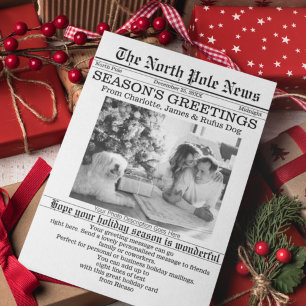 North Pole News Christmas Newspaper Personalised Holiday Card