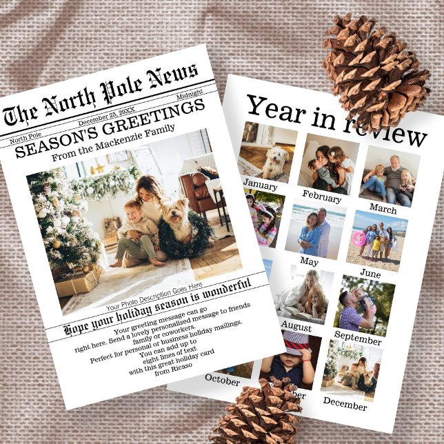 North Pole News Christmas Newspaper Personalised Holiday Card (North Pole News Christmas Newspaper Personalized Holiday Card with year in review 13 photos. Ricaso)