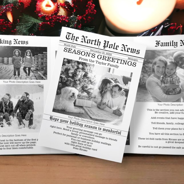 North Pole News Christmas Newspaper Personalised Tri-Fold Holiday Card (North Pole News Christmas Newspaper Personalized Tri-Fold Holiday Cards from Ricaso. Novelty cards)