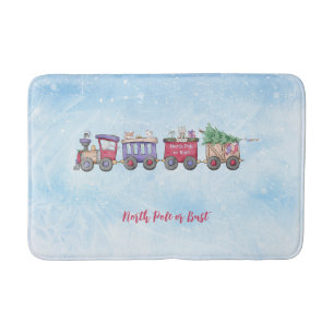 North Pole or Bust Christmas Locomotive Bath Mat