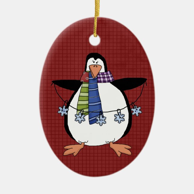 North Pole Penguin Ceramic Christmas Ornament (Front)