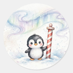 North Pole Penguin Christmas Classic Round Sticker