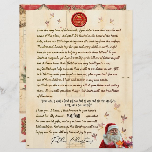 North Pole Personal Christmas Letter From Santa (Front/Back)
