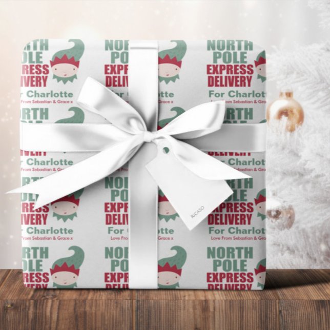 North Pole Personalised Christmas Express Delivery Wrapping Paper Sheet (North Pole Personalized Christmas Express Delivery Wrapping Paper Sheets from Ricaso. Add your text)