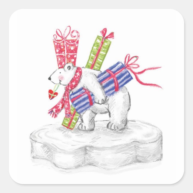 North Pole Polar Bear Christmas Gifts Stickers (Front)