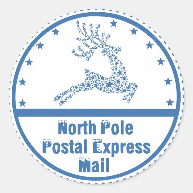 North Pole Postal Express Mail Stamp Classic Round Sticker (Front)