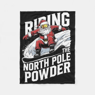 North Pole Powder Christmas Snowboarding Santa Sno Fleece Blanket