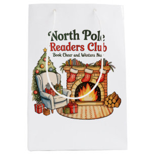 North Pole Readers Club Christmas Books Xmas Lover Medium Gift Bag