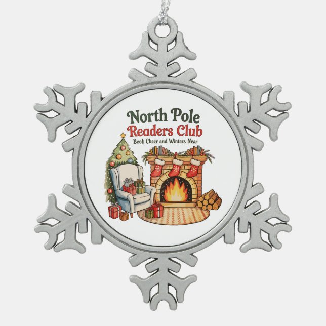 North Pole Readers Club Christmas Books Xmas Lover Snowflake Pewter Christmas Ornament (Front)