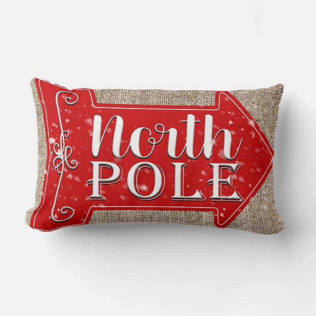 North Pole Red Arrow Rustic Christmas Holiday Lumbar Cushion (Front)