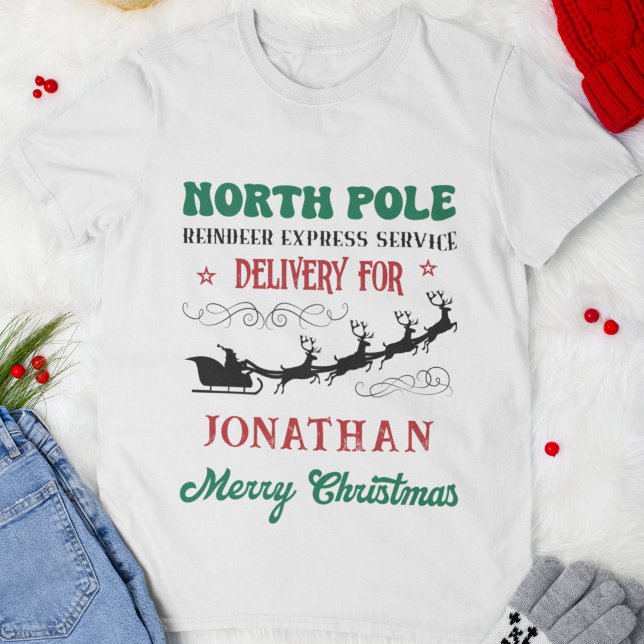 North Pole Reindeer Express Service Personalised T-Shirt (Creator Uploaded)