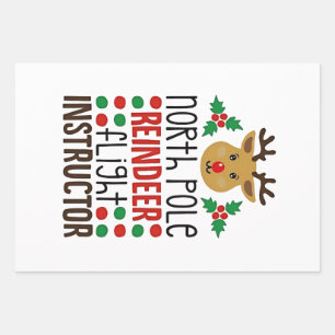 North Pole Reindeer Flight Instructor Christmas  Wrapping Paper Sheet