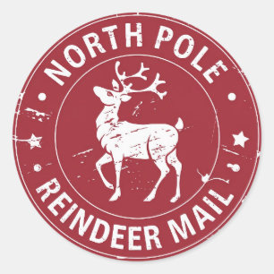 North Pole Reindeer Mail Christmas Classic Round Sticker