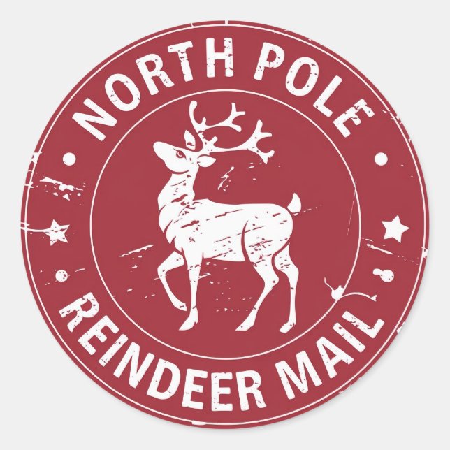 North Pole Reindeer Mail Christmas Classic Round Sticker (Front)