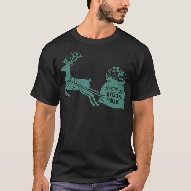 North Pole Reindeer Mail Christmas Xmas Holiday T-Shirt (Front)