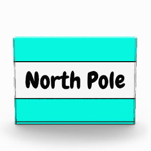 NORTH POLE Retro Bright Aqua Mint White Stripes  Photo Block