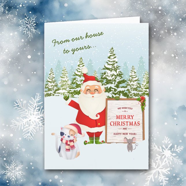 North Pole Santa Cat and Mouse Christmas Holiday Card (Creator Uploaded)