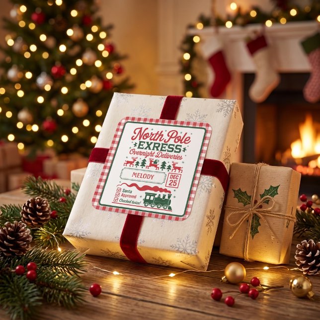 North Pole Santa express delivery played Square Sticker (Creator Uploaded)