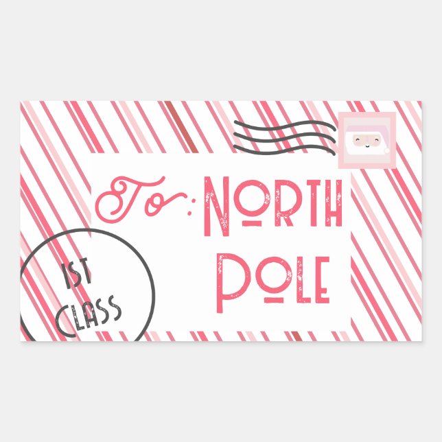 North Pole Santa Letter Kids Christmas Rectangular Sticker (Front)
