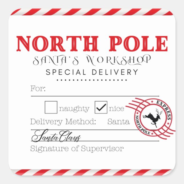 North Pole Santa's Workshop Shipping Label Gift  (Front)