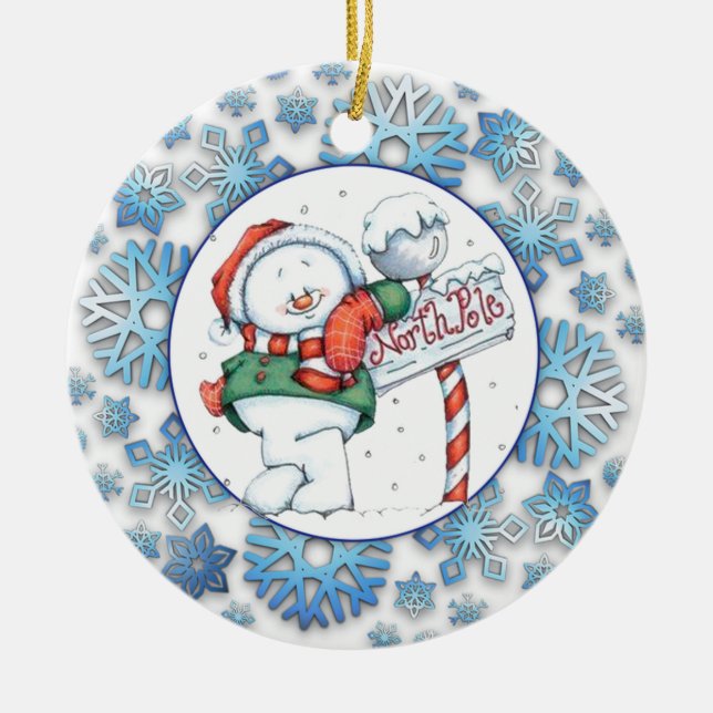 North Pole Snowman Ceramic Tree Decoration (Front)