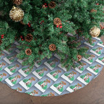 North Pole Snowman Dragon Penguin Christmas  Brushed Polyester Tree Skirt<br><div class="desc">Step into a magical winter wonderland with this charming holiday illustration! Featuring a cheerful snowman and an adorable penguin holding festive Christmas gifts, this scene is made even more enchanting by a watchful green dragon resting protectively around them. A candy cane signpost pointing to the North Pole and softly falling...</div>