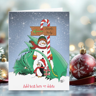 North Pole Snowman Dragon Penguin Christmas  Card