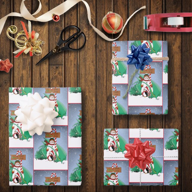 North Pole Snowman Dragon Penguin Christmas Wrapping Paper Sheet (Creator Uploaded)