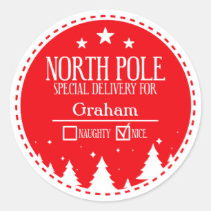 North Pole Special Delivery Christmas Square Stick Classic Round Sticker