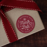 North Pole Special Delivery Personalised Christmas Classic Round Sticker<br><div class="desc">Add a special touch to gifts from Santa with our festive stickers in soft red and white. Design features "special delivery from Santa for [child's name]" in circular text, with "North Pole" and a sprinkling of white snowflakes in the centre. To adjust spacing based on the gift recipient's name length,...</div>