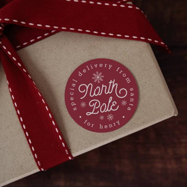 North Pole Special Delivery Personalised Christmas Classic Round Sticker (Creator Uploaded)