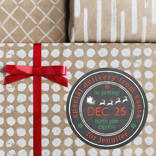 North Pole Special Delivery Santa Christmas Gift Classic Round Sticker (Creator Uploaded)