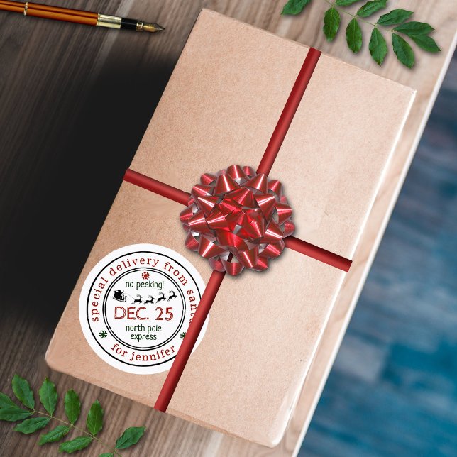 North Pole Special Delivery Santa Christmas Gift Classic Round Sticker (Creator Uploaded)
