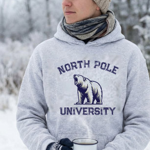 North Pole University , Cute Christmas Polar  Bear Hoodie