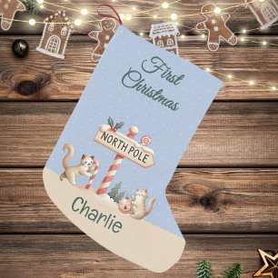 North Pole Winter Cute Cats First Christmas Small Christmas Stocking