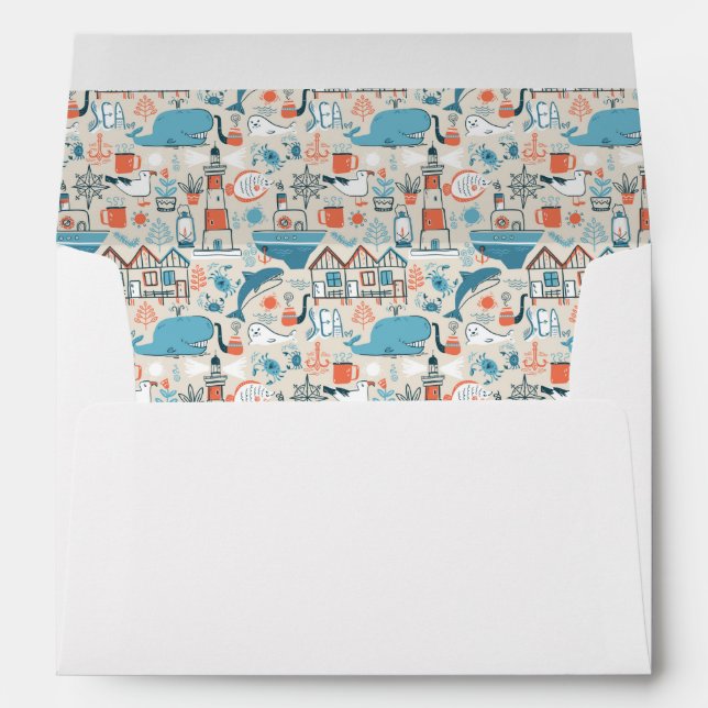 North Sea Cute Doodle Pattern Envelope (Back (Bottom))