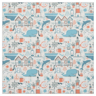 North Sea Cute Doodle Pattern Fabric