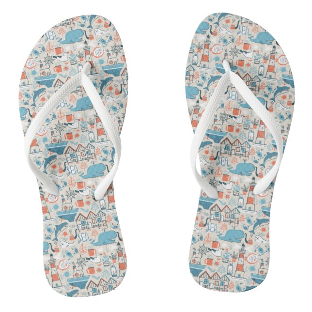 North Sea Cute Doodle Pattern Jandals (Footbed)