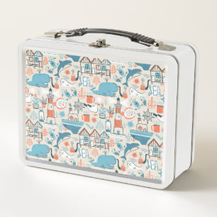 North Sea Cute Doodle Pattern Metal Lunch Box