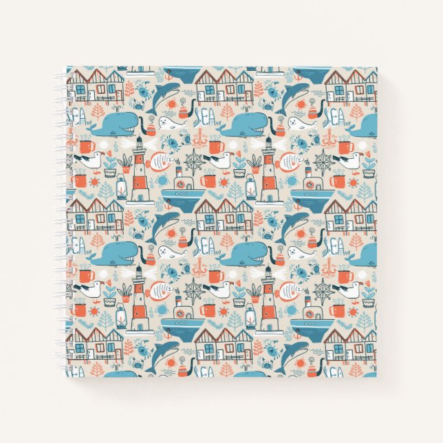 North Sea Cute Doodle Pattern Notebook (Front)