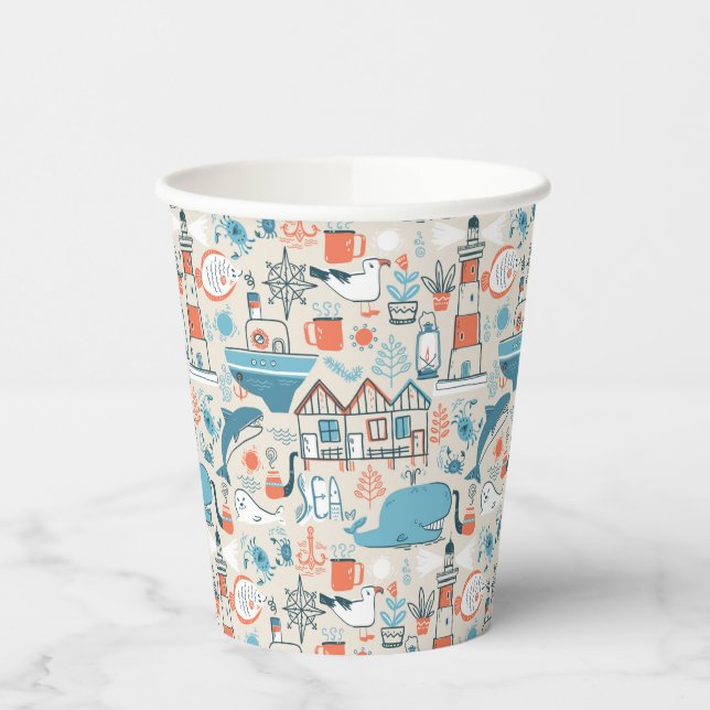 North Sea Cute Doodle Pattern Paper Cups (Left)